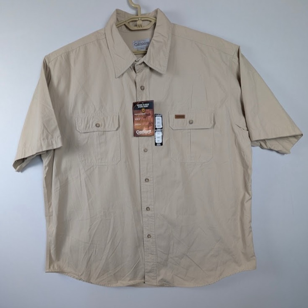 Carhartt Short Sleeve Work Shirt Mens 2XL Tan Vintage NWT